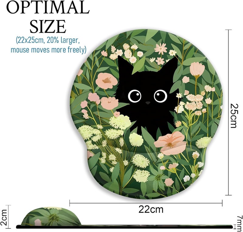 Blusabaca Ergonomic Mouse Pad with Wrist Rest, Flower Cat Mouse Pads Wrist Support for Desk, Cute Funny Mousepad for Wireless Mouse Gaming Laptop Work Home Desk Accessories Office Supplies Decor - Image 4